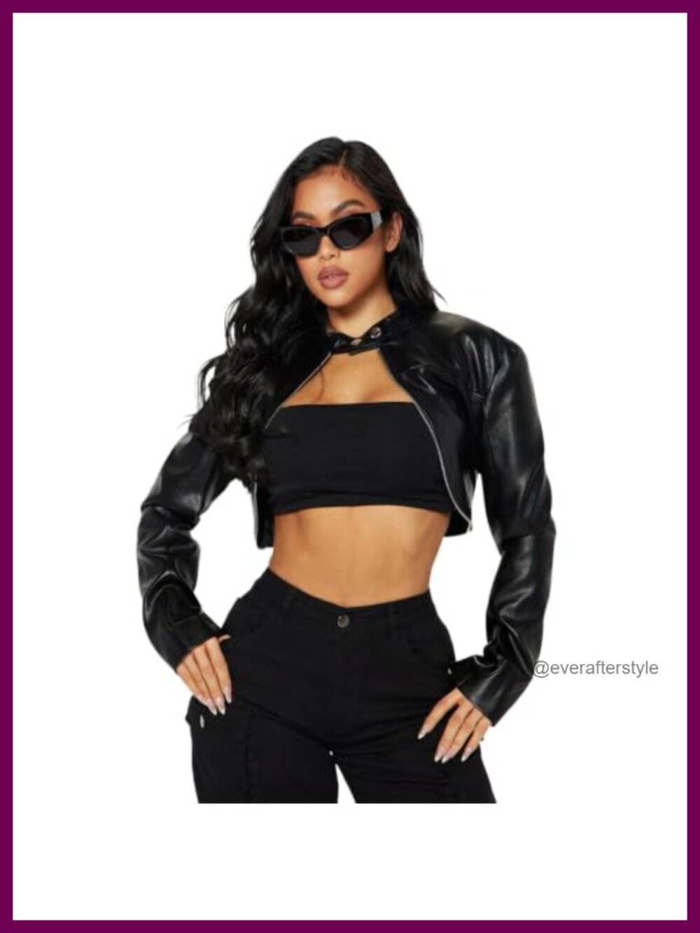 Cropped Faux Leather Jacket Open Front Bolero Moto Biker Y2K Women's